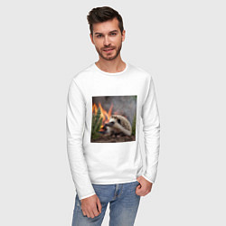 Лонгслив хлопковый мужской Ёжик в огне, цвет: белый — фото 2