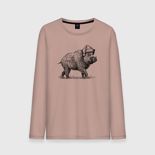 Мужской лонгслив Новогодний кабан / Пыльно-розовый – фото 1