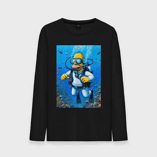 Мужской лонгслив Homer diving - ai art / Черный – фото 1