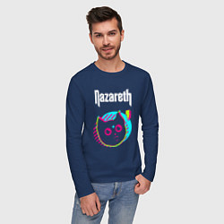 Лонгслив хлопковый мужской Nazareth rock star cat, цвет: тёмно-синий — фото 2