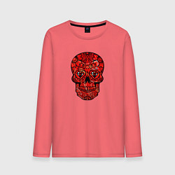 Лонгслив хлопковый мужской Red decorative skull, цвет: коралловый