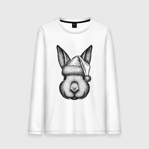 Мужской лонгслив Кролик в новогодней шапке / Белый – фото 1