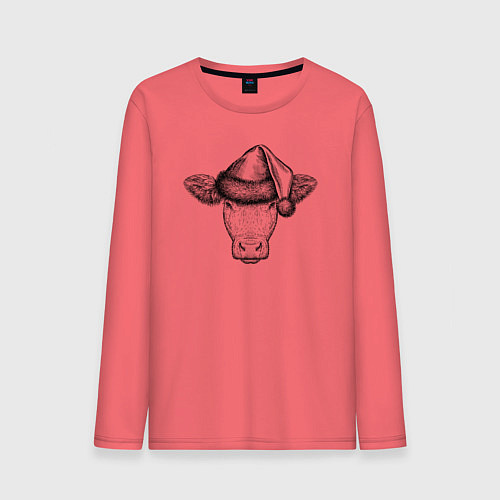 Мужской лонгслив Буренка новогодняя / Коралловый – фото 1