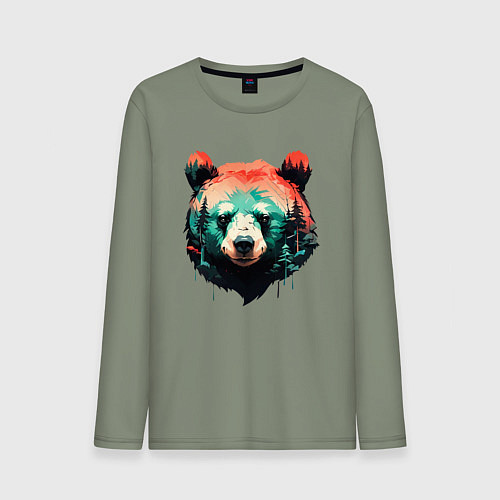 Мужской лонгслив Голова медведя на фоне леса / Авокадо – фото 1