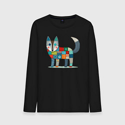Лонгслив хлопковый мужской Funny fox - patchwork ai art, цвет: черный
