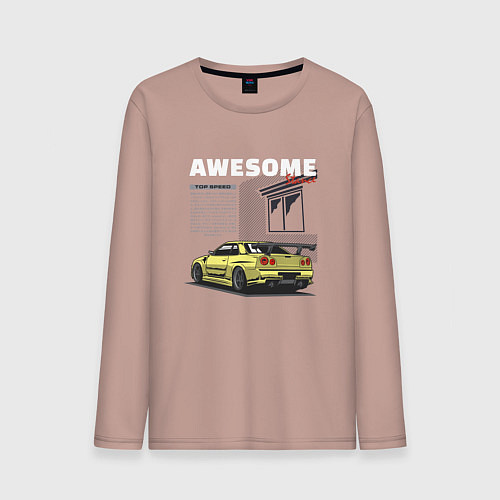 Мужской лонгслив Невероятный nissan skyline / Пыльно-розовый – фото 1