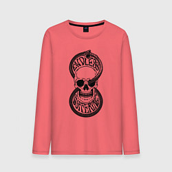 Лонгслив хлопковый мужской Уроборос змея и череп, цвет: коралловый