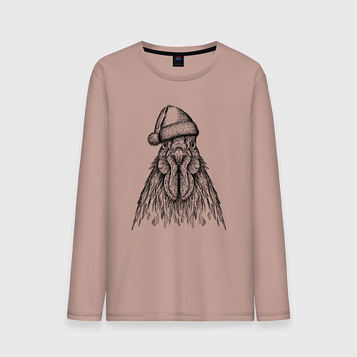 Мужской лонгслив Петух новогодний / Пыльно-розовый – фото 1