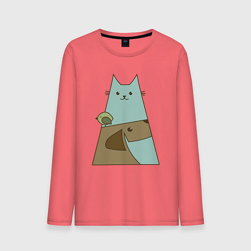 Мужской лонгслив Собачка птичка кошечка / Коралловый – фото 1