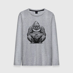 Лонгслив хлопковый мужской Новогодняя горилла на корточках, цвет: меланж