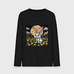 Лонгслив хлопковый мужской Пасха при луне, цвет: черный
