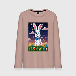 Лонгслив хлопковый мужской Заяц в бабочке под небом, цвет: пыльно-розовый