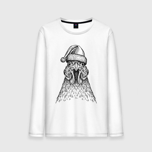 Мужской лонгслив Петух в новогодней шапке / Белый – фото 1