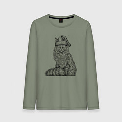 Лонгслив хлопковый мужской Новогодний мейн-кун, цвет: авокадо