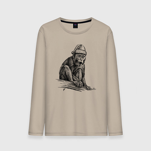 Мужской лонгслив Новогодний примат / Миндальный – фото 1