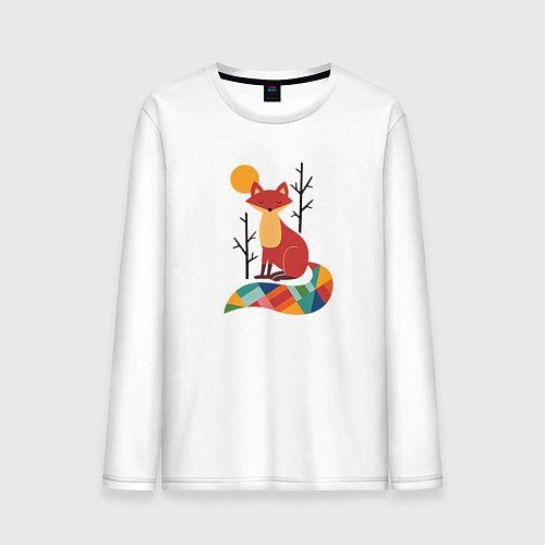 Мужской лонгслив Лиса под солнцем между деревьями / Белый – фото 1