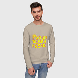 Лонгслив хлопковый мужской Proud to be a freak, цвет: миндальный — фото 2