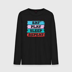 Лонгслив хлопковый мужской Eat play sleep repeat, цвет: черный