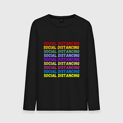 Лонгслив хлопковый мужской Social distancing - социальная дистанция, цвет: черный