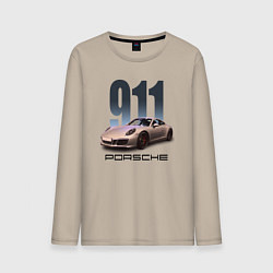 Лонгслив хлопковый мужской Порше 911 спортивный автомобиль, цвет: миндальный