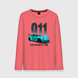 Лонгслив хлопковый мужской Cпортивный автомобиль Porsche, цвет: коралловый