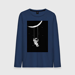 Лонгслив хлопковый мужской Космонавт на качелях планета, цвет: тёмно-синий