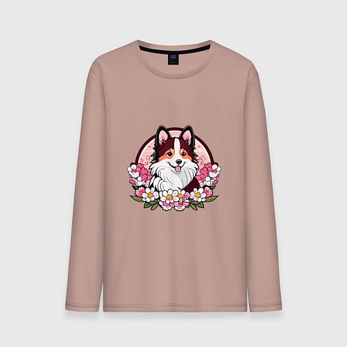 Мужской лонгслив Колли среди цветов сакуры / Пыльно-розовый – фото 1