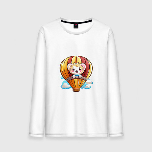 Мужской лонгслив Львёнок на воздушном шаре / Белый – фото 1