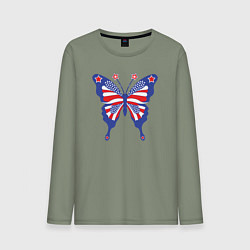 Лонгслив хлопковый мужской USA butterfly, цвет: авокадо