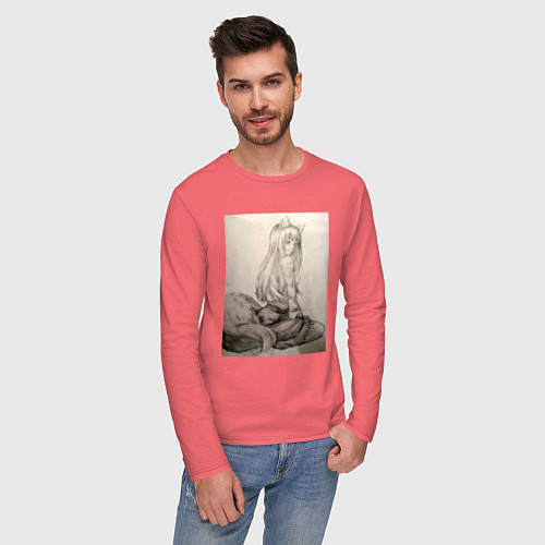 Мужской лонгслив Мудрая волчица Холо / Коралловый – фото 3