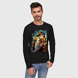 Лонгслив хлопковый мужской Джотаро Куджо - fantasy ai art, цвет: черный — фото 2
