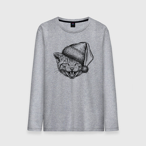 Мужской лонгслив Новогодний котенок в колпаке / Меланж – фото 1