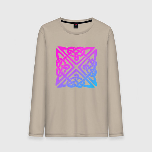 Мужской лонгслив Квадратный лиловый кельтский узор / Миндальный – фото 1