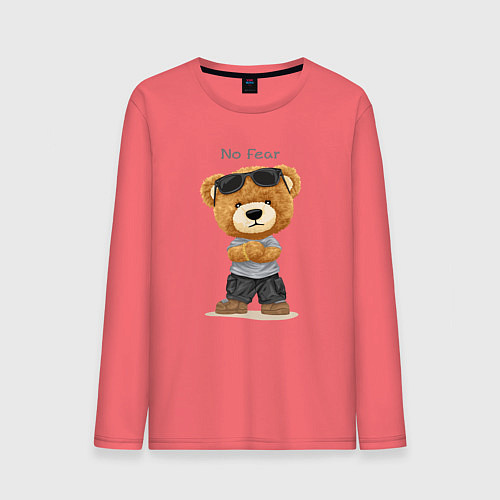 Мужской лонгслив Плюшевый медвежонок - бесстрашный / Коралловый – фото 1
