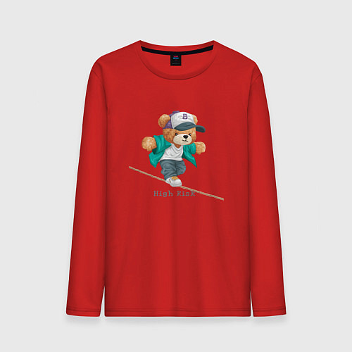 Мужской лонгслив Рисковый плюшевый медвежонок / Красный – фото 1