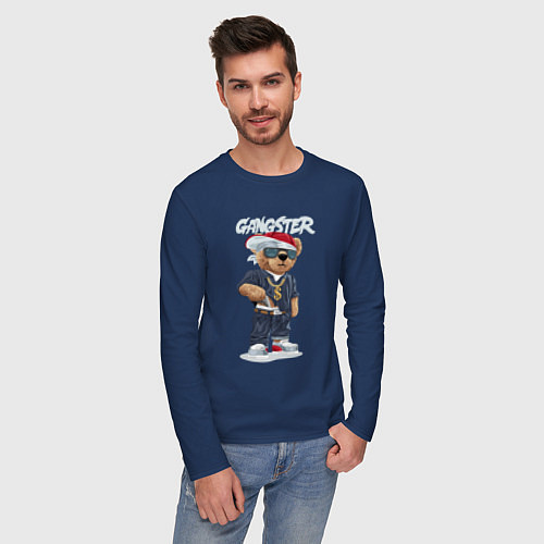 Мужской лонгслив Плюшевый медвежонок - гангстер / Тёмно-синий – фото 3