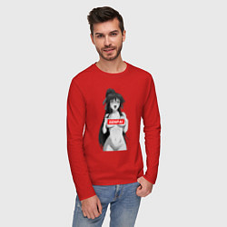 Лонгслив хлопковый мужской Ахегао senpai nudity, цвет: красный — фото 2