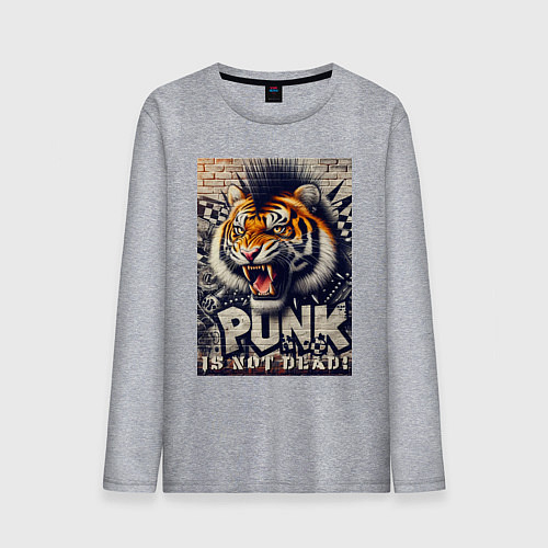 Мужской лонгслив Cool tiger - punks not dead / Меланж – фото 1