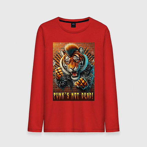 Мужской лонгслив Punks not dead - motto tiger / Красный – фото 1