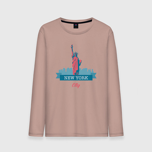 Мужской лонгслив Статуя Свободы в Нью-Йорке / Пыльно-розовый – фото 1