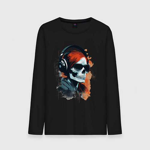 Мужской лонгслив Grunge redhead girl skull / Черный – фото 1