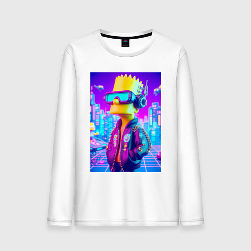 Мужской лонгслив Cyber Bart on a virtual glasses / Белый – фото 1