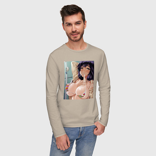 Мужской лонгслив Ahegao секси / Миндальный – фото 3