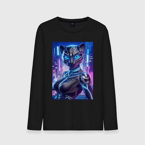 Мужской лонгслив Cyber panter - ai art fantasy / Черный – фото 1