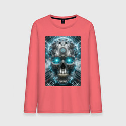 Лонгслив хлопковый мужской Electrified cyber skull - ai art fantasy, цвет: коралловый