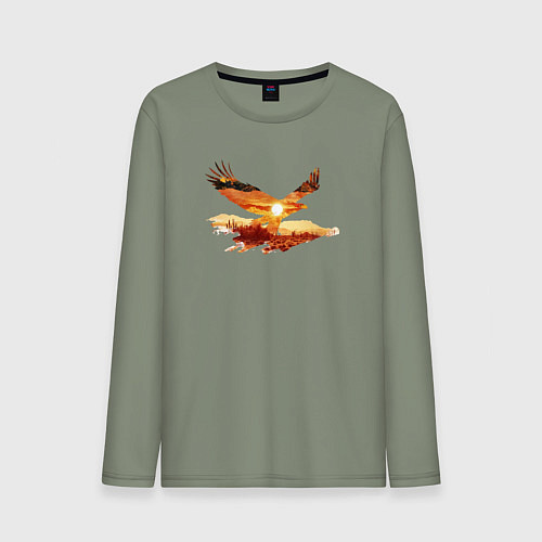 Мужской лонгслив Летящий орел и пейзаж с эффектом двойной экспозици / Авокадо – фото 1