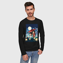 Лонгслив хлопковый мужской Лянь Се Чэн Хуа, цвет: черный — фото 2