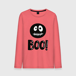 Лонгслив хлопковый мужской Страшный черный смайлик: Буу!, цвет: коралловый