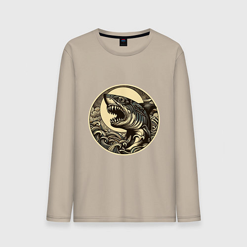 Мужской лонгслив Кайдзю с ужасной головой акулы / Миндальный – фото 1