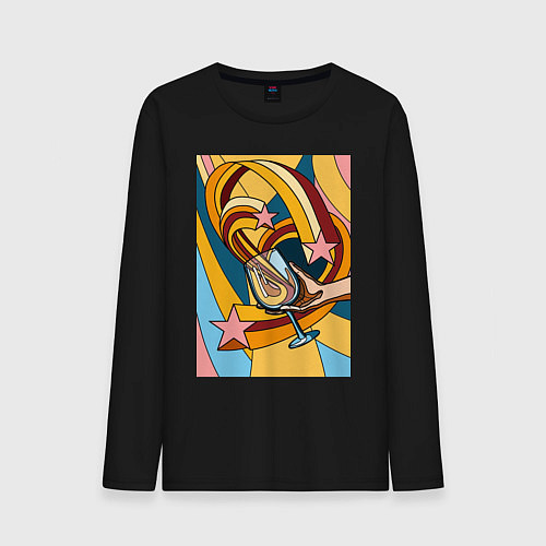 Мужской лонгслив Рука с бокалом поп-арт / Черный – фото 1